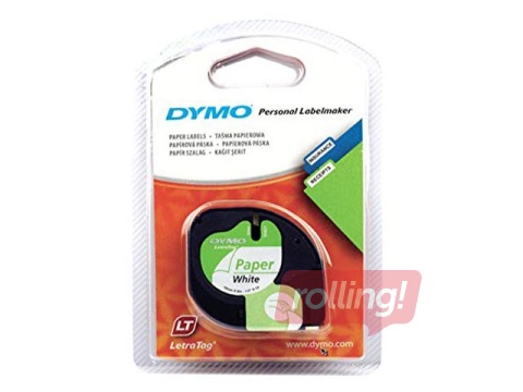 Marķēšanas lente Dymo, 12 mm x 4 m, papīra, balta