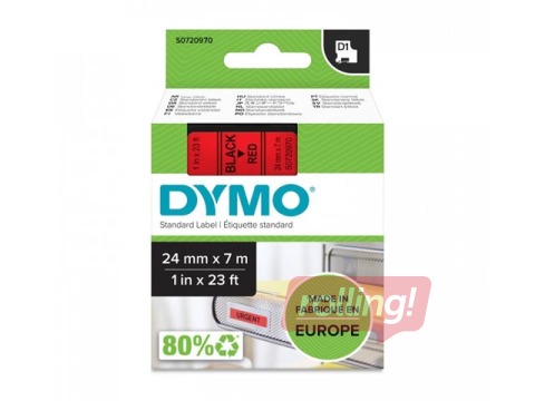 Marķēšanas lente Dymo, D1, 24mm x 7m, melns uz sarkana