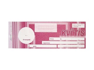 Darījumu apliecinošās kvītis, 1/4 A4, paškopējošas, 25 kompl. 3 eks.