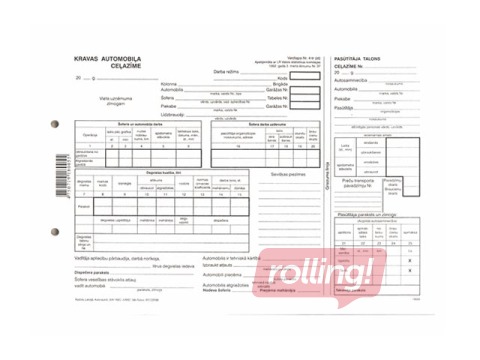 Ceļazīme kravas automobilim ar pasūtījuma talonu, A4