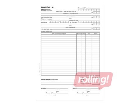 Pavadzīme, A4, paškopējoša, 4 eksemplāri, 25 komplekti