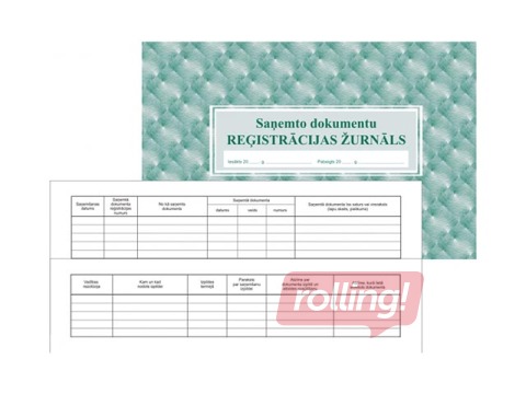 Saņemto dokumentu reģistrācijas žurnāls, A4, 36 lapas