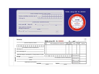 Darījumu apliecinošās kvītis, 1/4 A4, paškopējošas, 25 kompl. 3 eks.