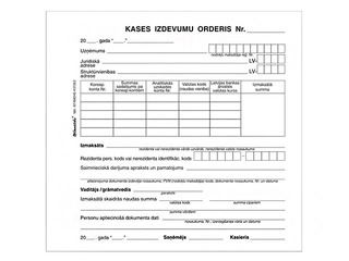 Kases izdevumu orderis, 1/3 no A4, paškopējošas, 2 eksemplāri, 50 komplekti