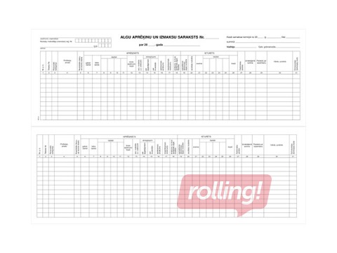 Algu aprēķinu un izmaksu saraksts, 1/2 no A3, divpusējs