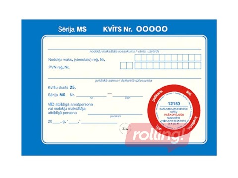 Darījumu apliecinošās kvītis, A7, paškopējošas, 3 eksemplāri, 25 komplekti