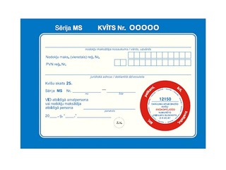 Darījumu apliecinošās kvītis, A7, paškopējošas, 3 eksemplāri, 25 komplekti