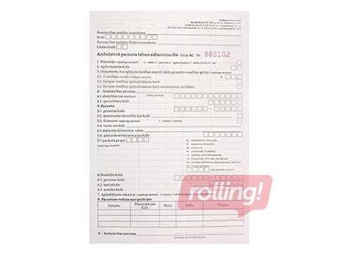 Ambulatorā pacienta talons zobārstniecībā, 100 loksnes