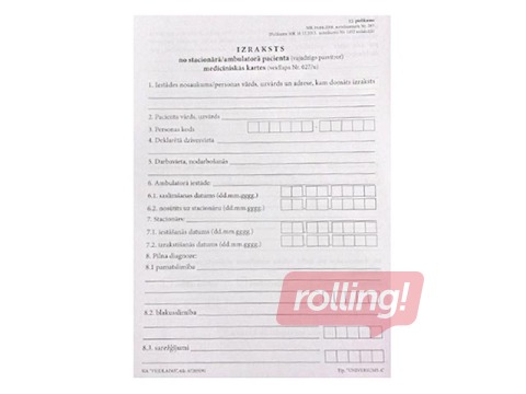 Izraksts no stacionārā/ambulatorā pacienta medicīniskās kartes, A5, 100 loksnes