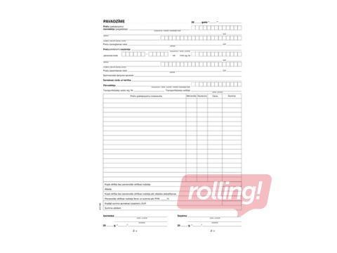 Pavadzīme, A4, paškopējoša, 3 eksemplāri, 1 komplekts