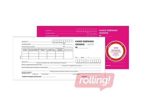Kases ieņēmumu orderis ar kvīti, 1/3 no A4, paškopējošs, 50 komplekti