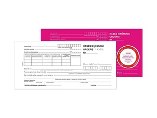 Kases ieņēmumu orderis ar kvīti, 1/3 no A4, paškopējošs, 50 komplekti