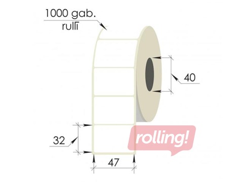 Uzlīmes rullī, 47x32 mm, PP, 1000 gab., baltas