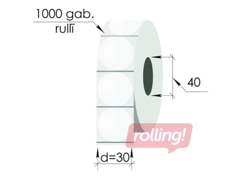 Uzlīmes rullī, 30 mm, PP, 1000 gab., apaļas, caurspīdīgas