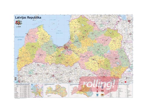 Latvijas administratīvā sienas karte, 121.5x86.5cm