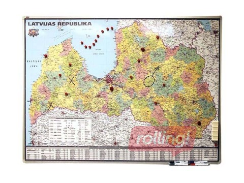 Latvijas administratīvā sienas karte uz magnētiskās tāfeles, 150 x 100 cm