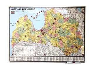 Latvijas administratīvā sienas karte uz magnētiskās tāfeles, 150 x 100 cm