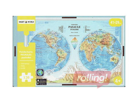 Puzle, Fiziskā karte. Pasaules puslodes, koka, 41x29cm, 120 gab.