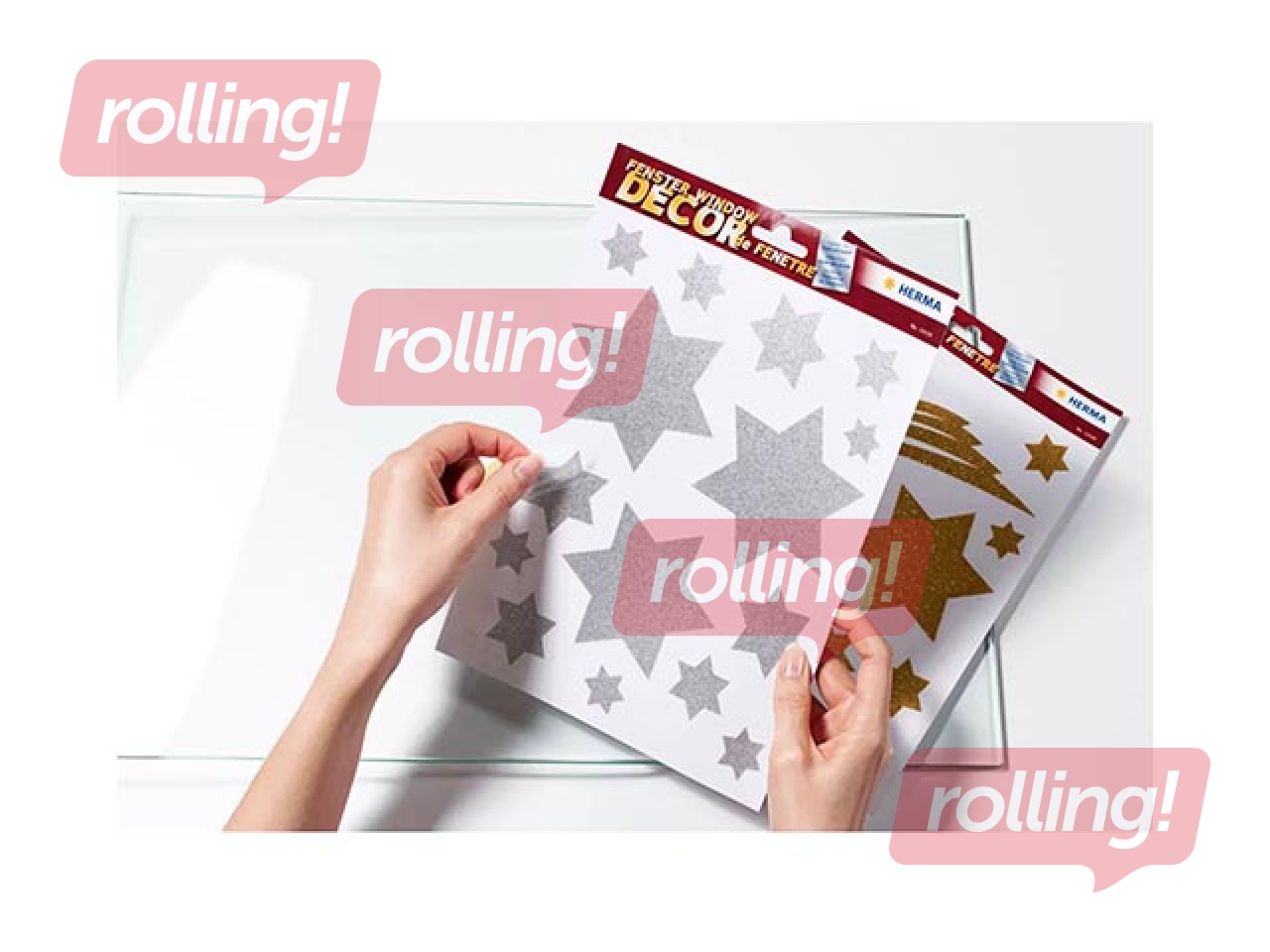 Logu uzlīmes Herma, sudraba zvaigznes