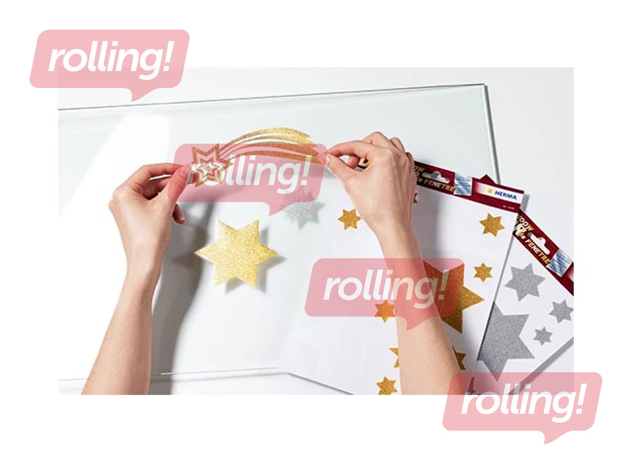 Logu uzlīmes Herma, sudraba zvaigznes