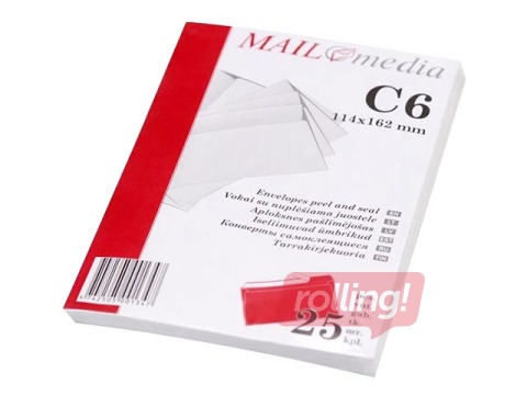 Aploksnes pašlīmējošas ar lentu, C6, 25 gab., baltas