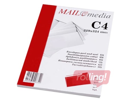 Aploksnes pašlīmējošas ar lentu, C4, 50 gab., baltas