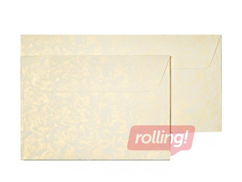 Aploksnes Millenium 70x110mm, 10 gab, ar  zeltainu ziedu rakstu