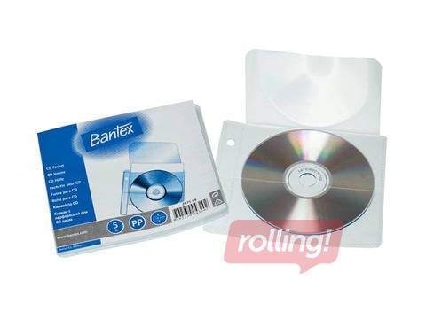 CD/DVD aploksnes ar klapīti, PP, iešujamas mapē, 5 gab., caurspīdīgas