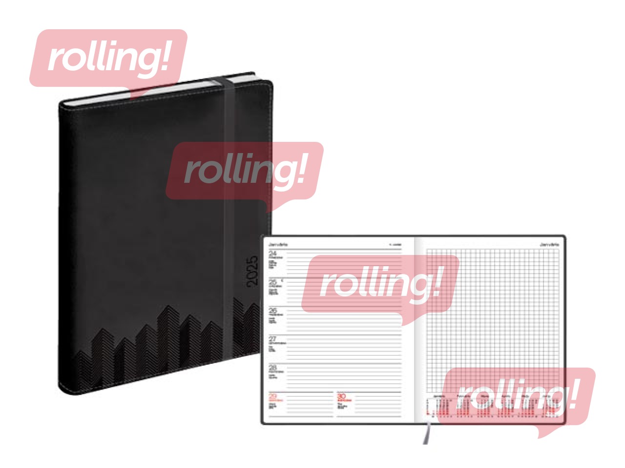 Dienasgrāmata Quadro, A5, mākslīgā āda Soft, melna