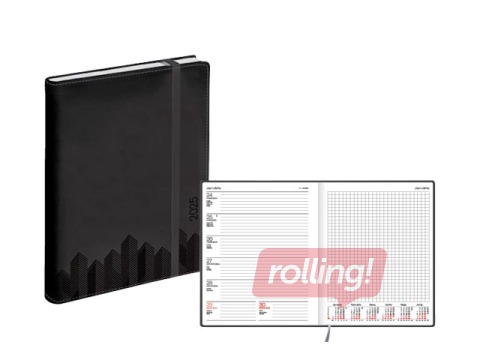 Dienasgrāmata Quadro, A5, mākslīgā āda Soft, melna