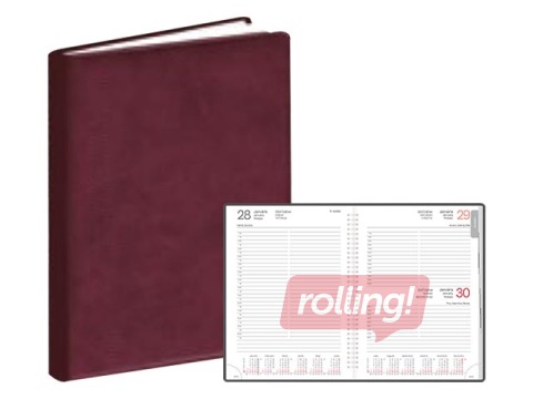 Dienasgrāmata Manager, A5, mākslīgā āda ar spirāli, bordo