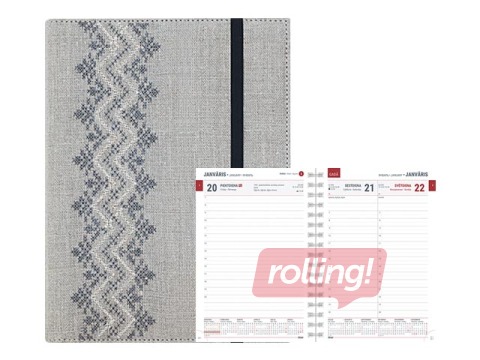 Dienasgrāmata Boss Embroidery, A5, Linen pelēks