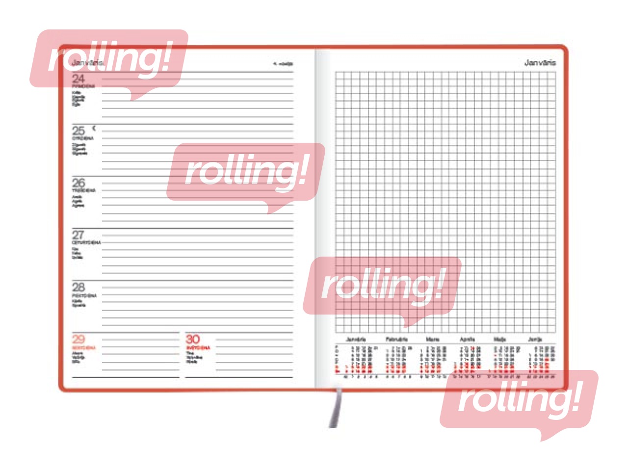 Dienasgrāmata Quadro, A5, mākslīgā āda Soft, koraļļu sarkans