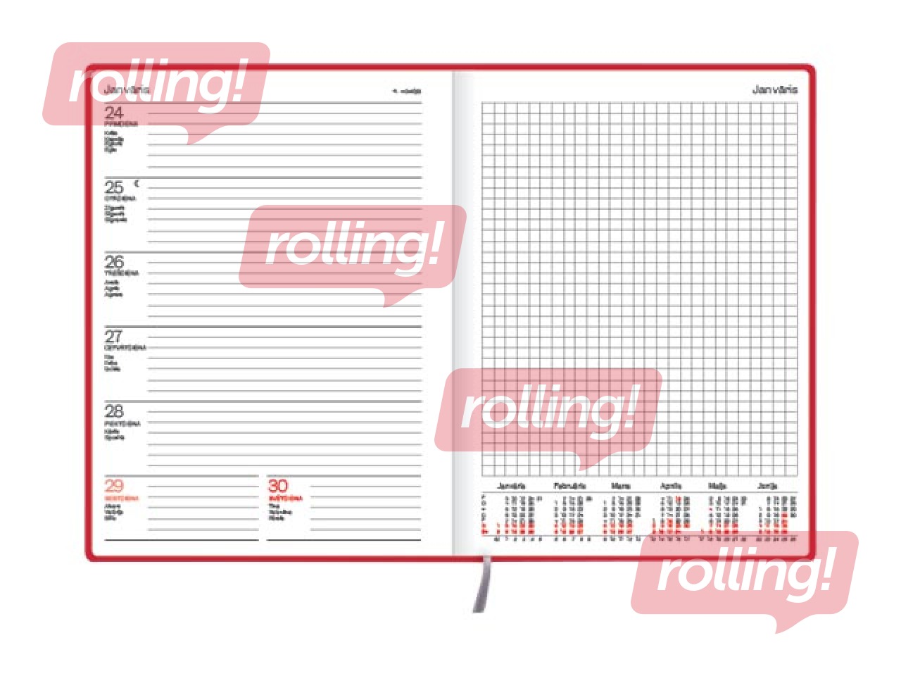 Dienasgrāmata Quadro Trend Red, A5, mākslīgā āda, sarkana