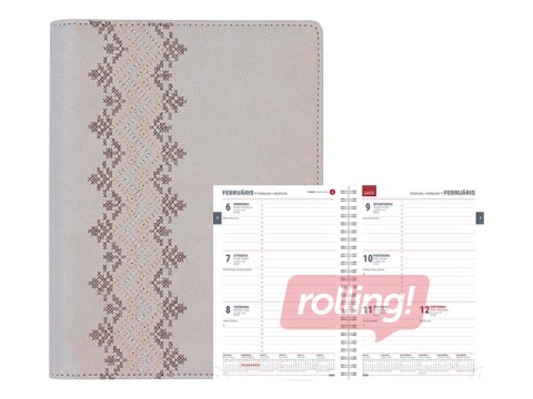 Dienasgrāmata Spirex Pattern, A5, makslīgā āda, gaiši pelēka