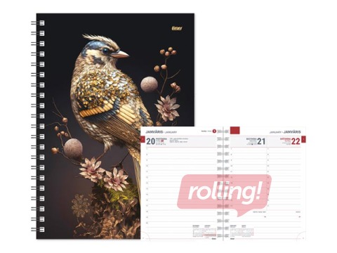 Dienasgrāmata Tempo Spiral Design Diena, Golden Bird