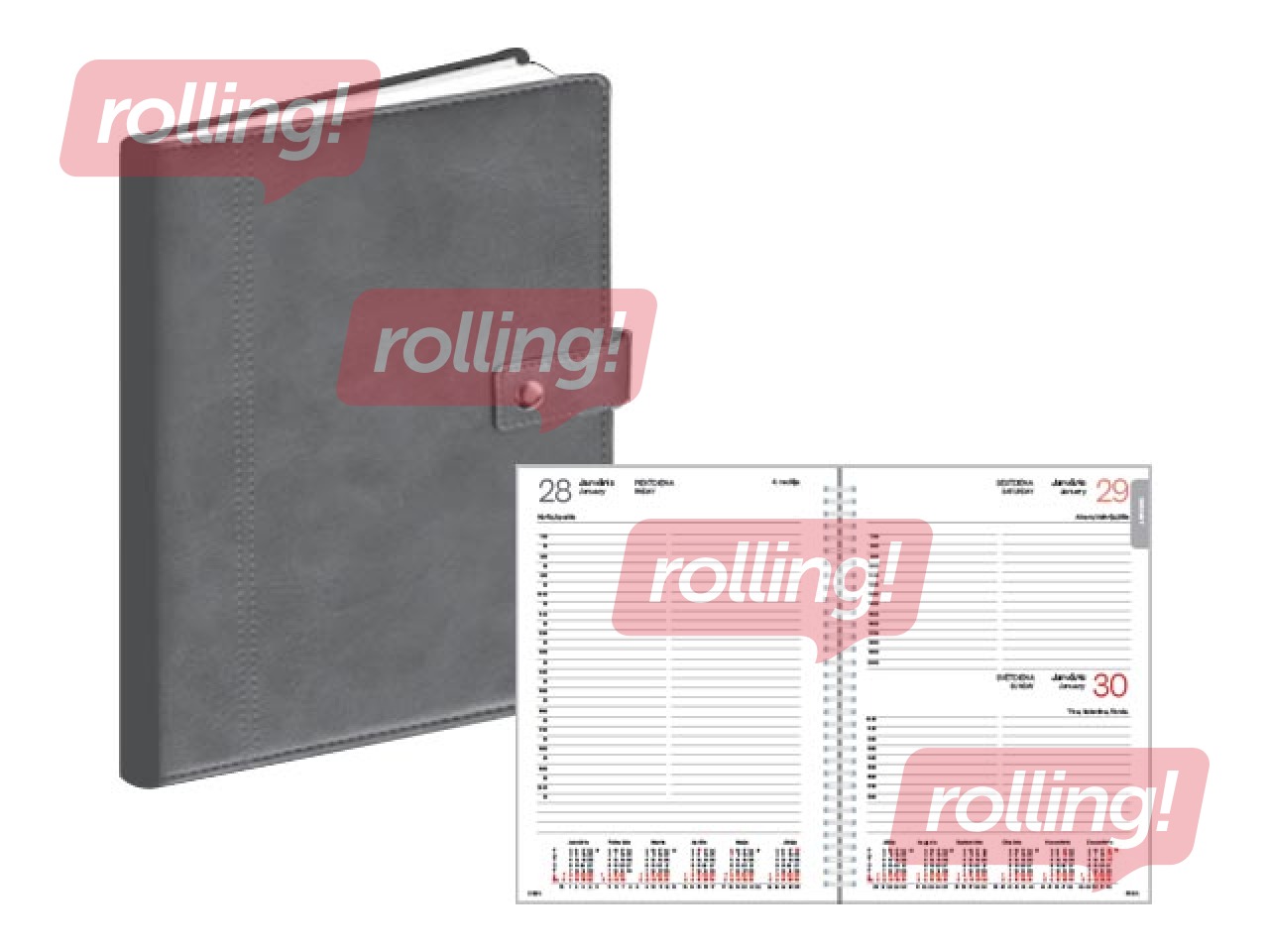 Dienasgrāmata Manager, A5, mākslīgā āda ar spirāli un pogu, pelēka