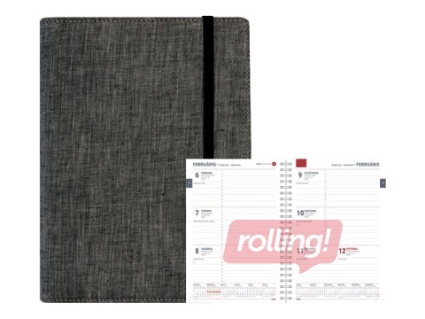 Dienasgrāmata Spirex Linen, A5, tumši pelēka