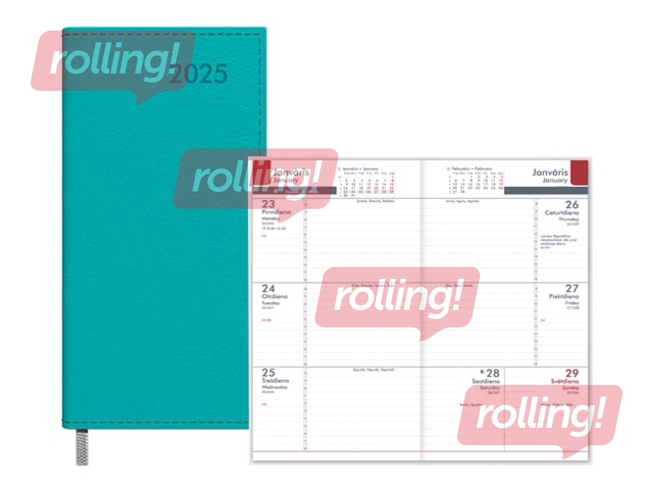 Kabatas kalendārs Midi, mākslīgā āda, tirkīza