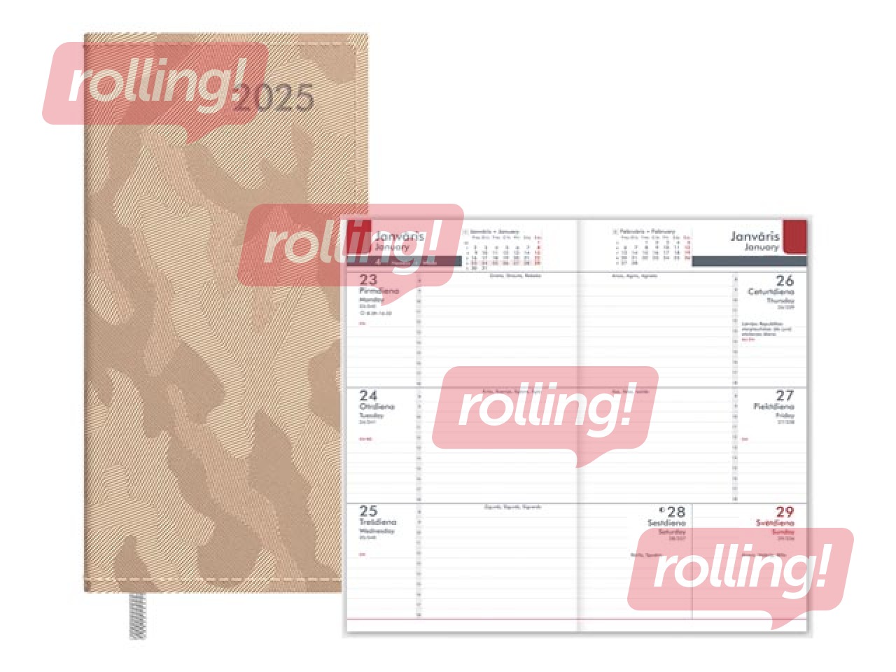 Kabatas kalendārs Midi, mākslīgā āda, metāliski bēša