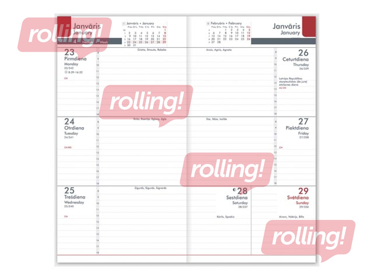 Kabatas kalendārs Midi, mākslīgā āda, sarkans