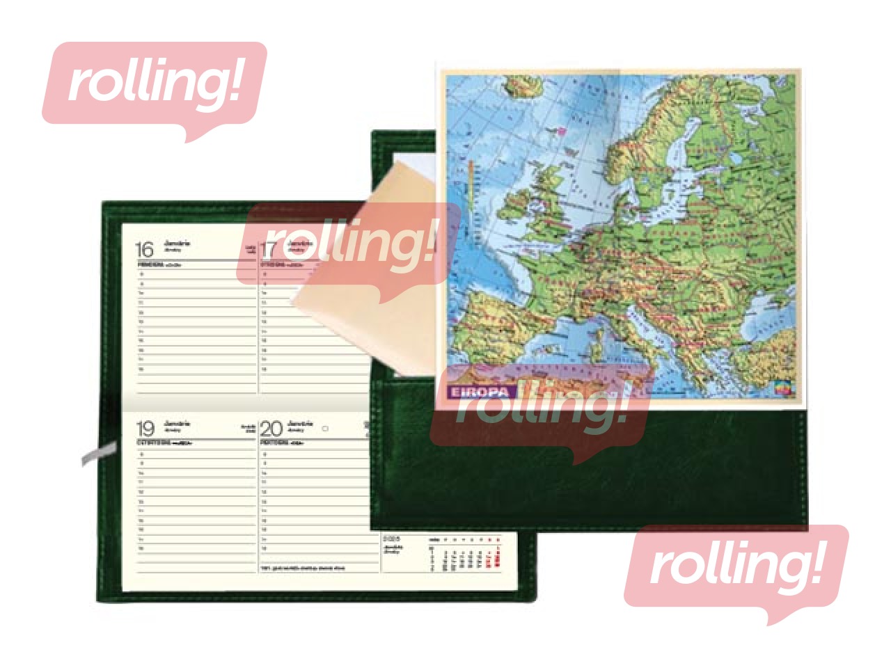 Kabatas kalendārs Lady ar apvāku, āda, zaļš