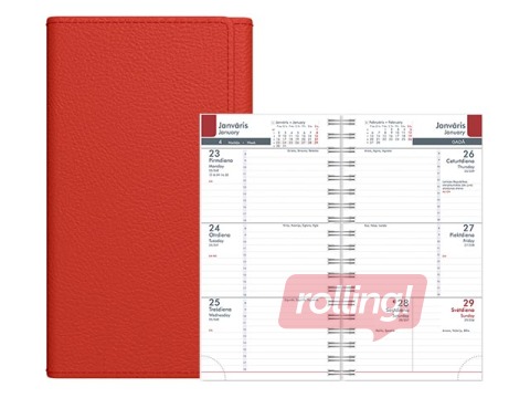 Kabatas kalendārs Midiplan, mākslīgā āda, sarkans