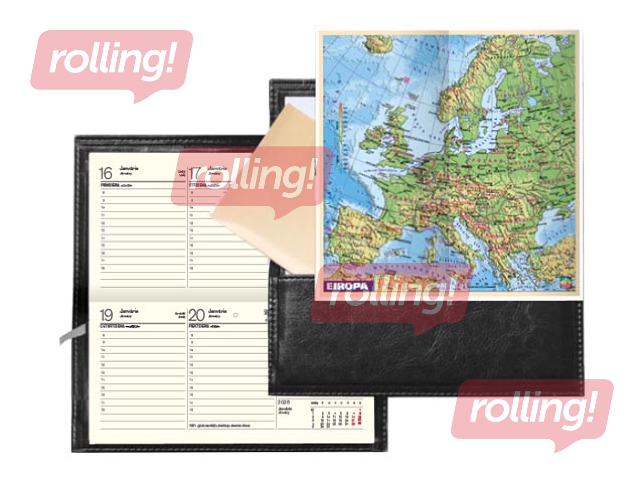 Kabatas kalendārs Lady ar apvāku, āda, melns