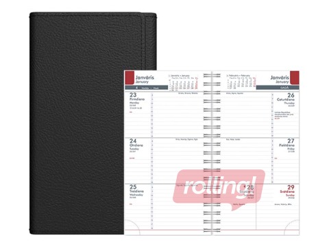 Kabatas kalendārs Midiplan, mākslīgā āda, melns