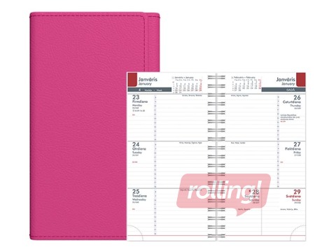 Kabatas kalendārs Midiplan, mākslīgā āda, aveņu sarkans