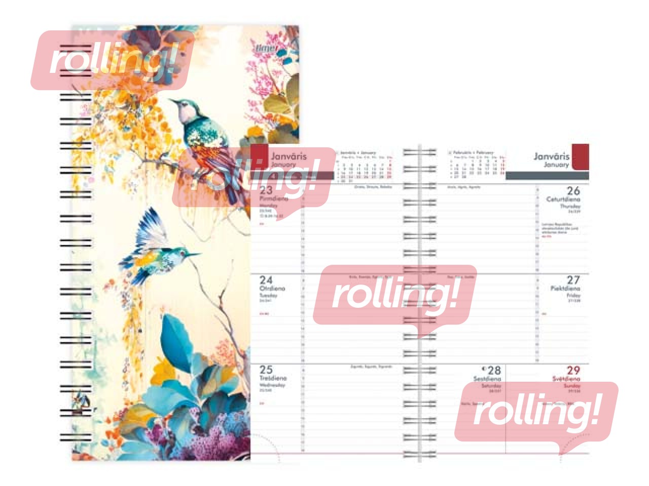 Kabatas kalendārs Midi Spiral Design, Blue Bird