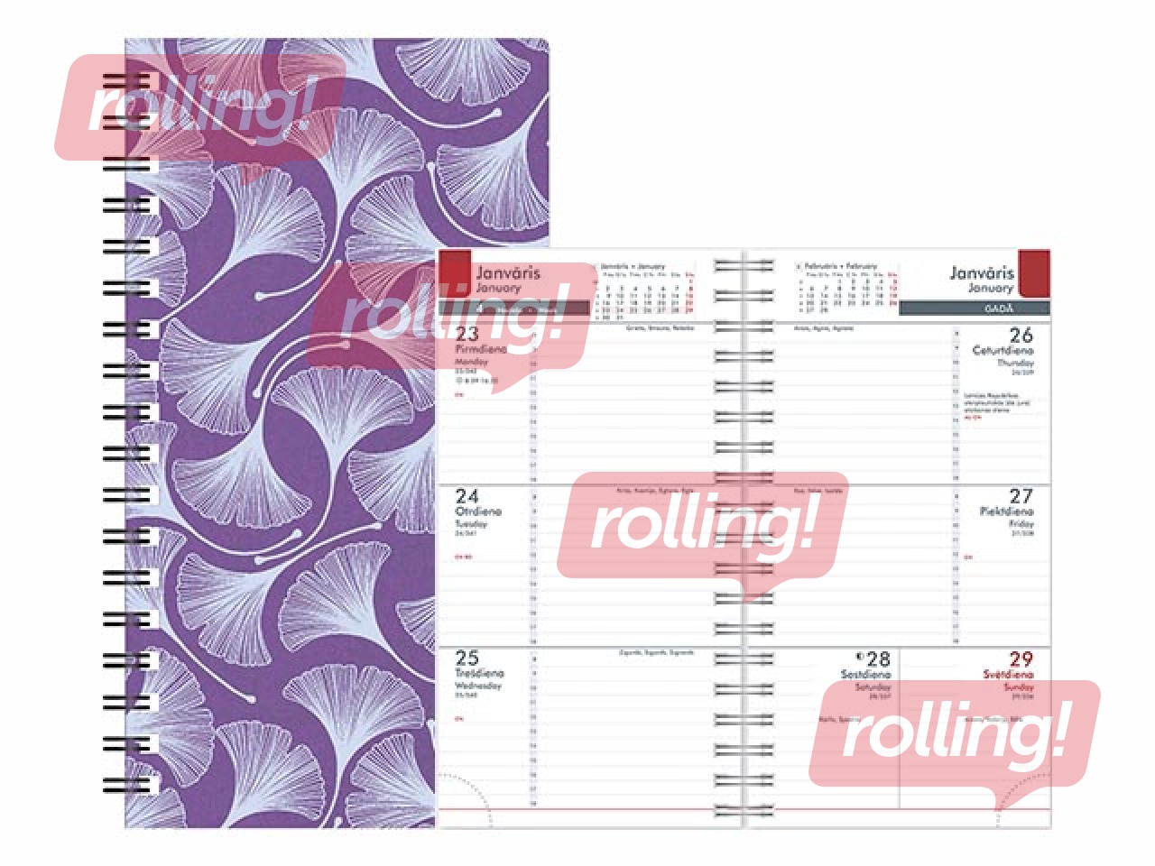 Kabatas kalendārs Midi Spiral Cardboard, lilac 