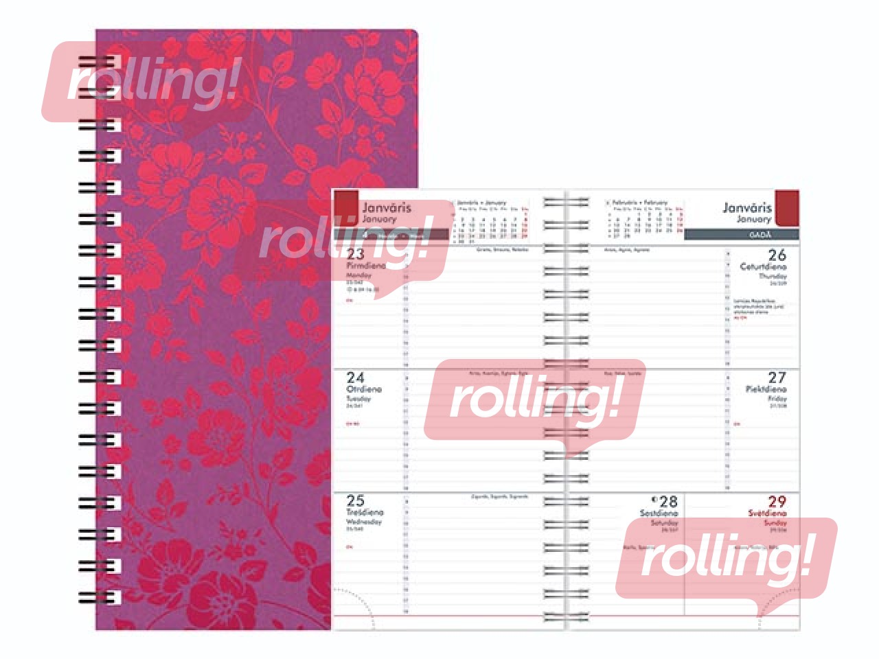 Kabatas kalendārs Midi Spiral Cardboard, pink 