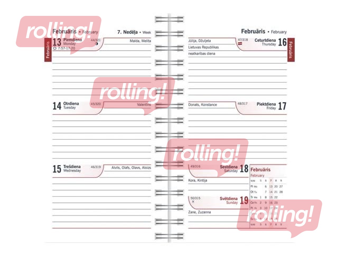 Kabatas kalendārs Mini Spiral Design, Bianca